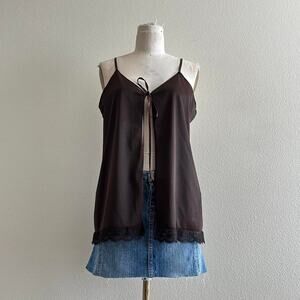 handmade brown nylon open front lace trim camisole